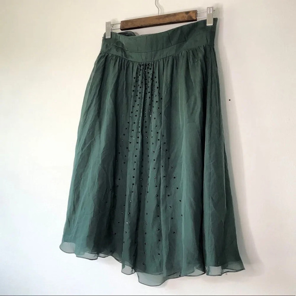 Haute Hippie Green Silk Strapless Rhinestone Detail Empire Waist Dress Size S - Picture 11 of 12